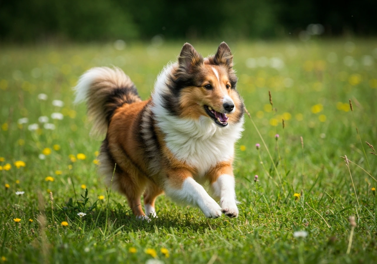 Berger Des Shetland running through a field